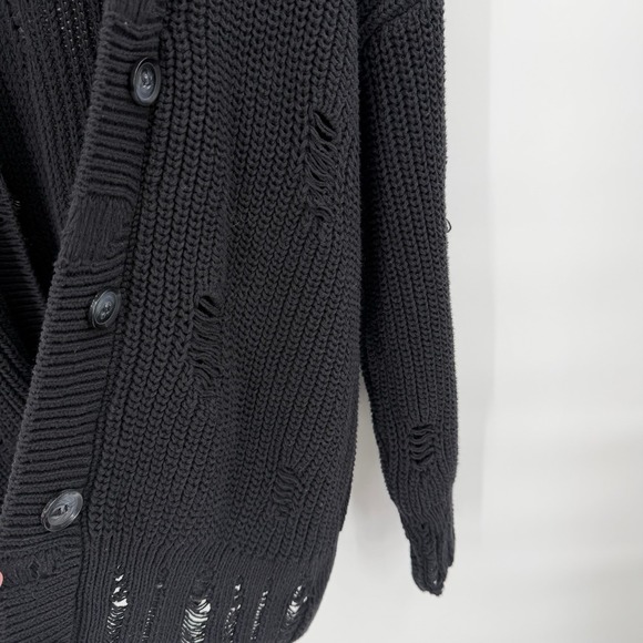 Zara Womens Small Oversized Distressed Chunky Knit Button Front Cardigan Sweater - Picture 7 of 9